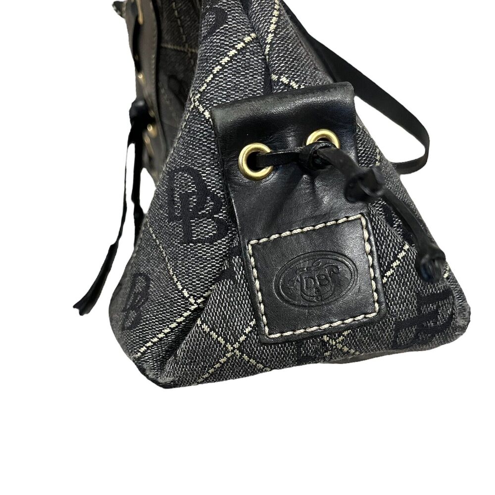 Vintage Dooney Bourke Black Monogram Authentic Canvas Leather Bag Tote Y2K - Picture 3 of 10